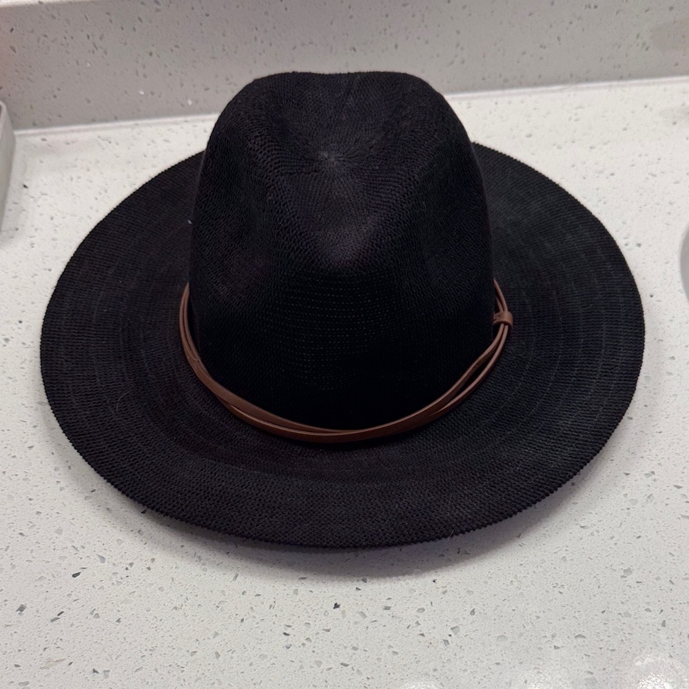 Anthropologie Black Straw Hat with Subtle Texture